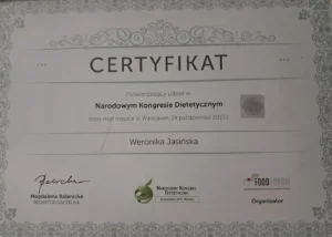 Certyfikat udziału w Narodowym kongresie dietetycznym