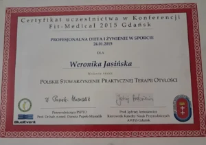 Certyfikat uczestnictwa w Konferencji Fit-Medical pt. "Profesjonalna dieta i żywienie w sporcie".