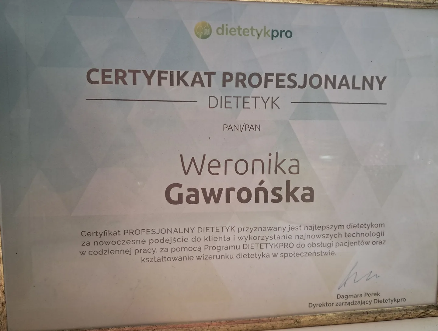 Certyfikat Profesjonalny dietetyk